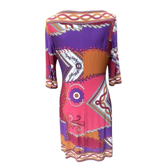 Donna Morgan Midi Sheath Stretchy Dress 3/4 sleeves Red Pink Purple Sz 10 Medium - Picture 11 of 11